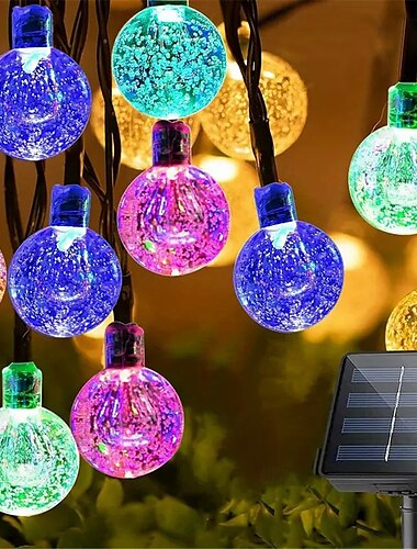  20 m Solar-LED-Laternenlichterkette, 200 LED-Lichterkette mit Blasenkugeln, wasserdicht für den Außenbereich als Weihnachtsgartendekoration, 1 Set