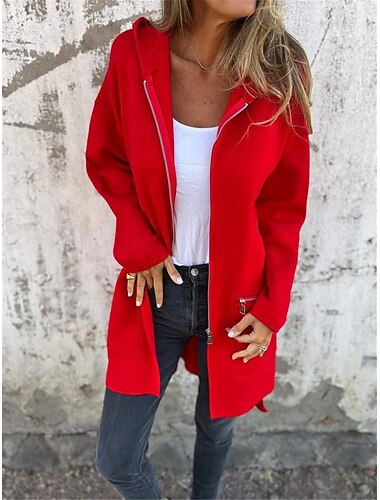  Damen Winterjacke Hoodie Jacke Outdoor Strasse Freizeitskleidung Herbst Winter Lang Mantel Regular Fit warm Atmungsaktiv Stilvoll Brautkleider schlicht Jacken Langarm Feste Farbe Mit Taschen Full Zip