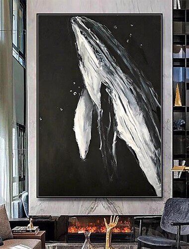  Pinturas al óleo de ballenas hechas a mano de Mintura sobre lienzo, arte de pared, decoración, imagen de animal moderna para decoración del hogar, pintura enrollada sin marco y sin estirar