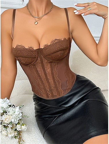  vêtements de détente pour femmes corsets de couleur pure fête de carnaval Saint-Valentin bretelles respirantes sans manches dentelle dos nu été printemps tenues pour la maison