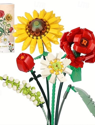 ensemble de mini blocs de construction de bouquet de fleurs - construction de briques de bricolage décoration de maison colorée idée cadeau de vacances pour Noël, Halloween et occasions spéciales