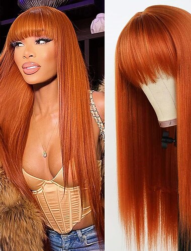  ginger# περούκα ανθρώπινων μαλλιών με πλήρη μηχανισμό περούκα πορτοκαλί ίσια περούκα για μαύρες γυναίκες