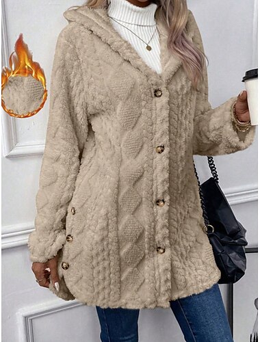  Damen Fleecejacke Teddy-Mantel Hoodie Jacke warm halten Atmungsaktiv Zip Tasche Innenfutter aus Fleece Brautkleider schlicht Glatt Urlaub Strasse Freizeitskleidung Ausgehen Einreihiger Verschluss