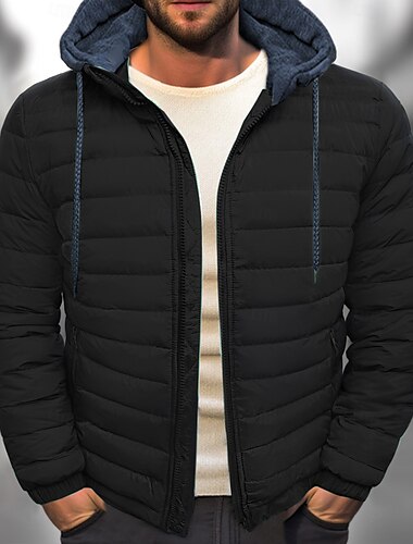  Herren Wintermantel Daunenjacke Steppjacke übergangsjacke Tasche Mit Kapuze Büro & Karriere Date Alltagstauglich Warm Winter Farbblock Schwarz Rot Marinenblau Blau Pufferjacke