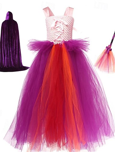  kinderkleidung Mädchen Cosplay-Kleid Party Kleid Farbblock Ärmellos Leistung Halloween Party Gitter Patchwork Schön Süß Polyester Maxi abendkleider A Linie Kleid Tüll-Kleid Sommer 4 Jahre + Rote