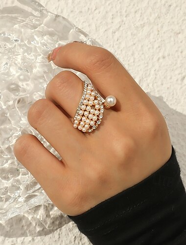  bague élégante en perles pour femme - design réglable en cristal et perles, parfaite pour les mariages, les fiançailles et les occasions formelles