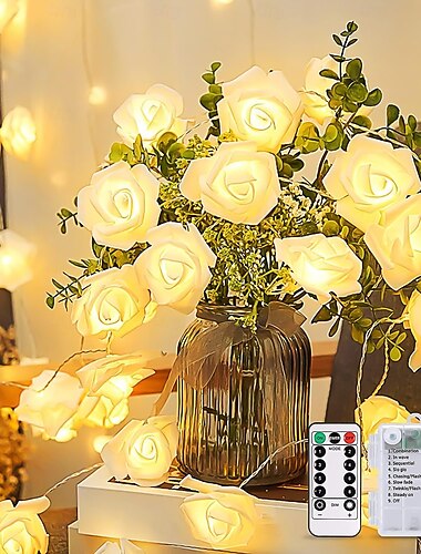  Rosen-Lichterkette zum Valentinstag mit Fernbedienung, wasserdichte Lichterkette mit Batterie-/USB-Betrieb, 3 m, 20 LEDs für Hochzeiten, Partys, Valentinstag und Feiertagsdekoration