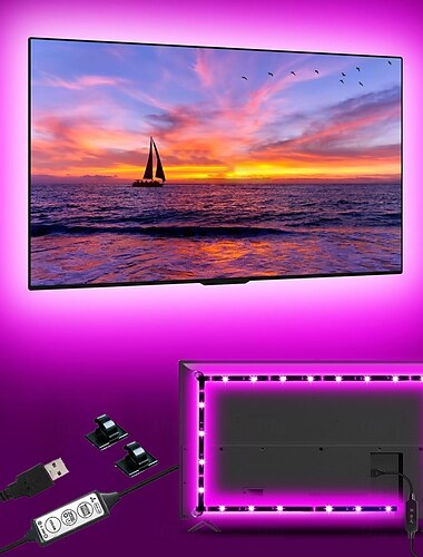  1 ensemble de bandes lumineuses LED RVB Tiktok USB DC 5 V 5050 RVB Mini télécommande à 3 touches Lumière flexible Étanche IP65 1 m Ruban d'éclairage de fond TV