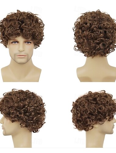  Parrucche sintetiche Riccio Con frangia Parrucca Corto Marrone Capelli sintetici Per donna Marrone