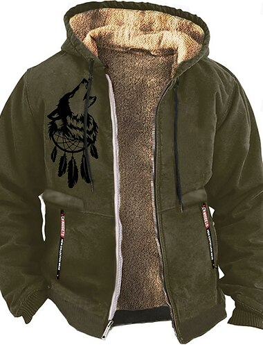  Herren Wolf Vlies Hoodies Langarm Sweatshirts Mit Kapuze Täglich Jagd Herbst Winter Schwarz Blau Braun Bekleidung Designer Grafikdruck S M L XL XXL XXXL