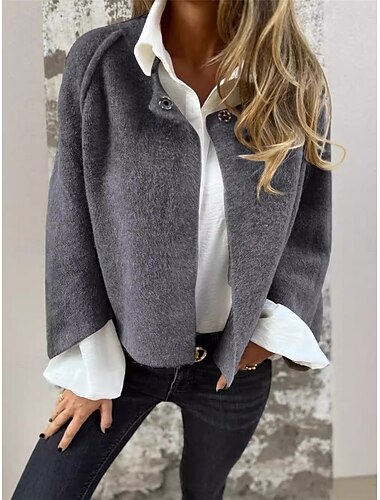  Damen Winterjacke warm halten Atmungsaktiv Knopf Brautkleider schlicht Glatt Urlaub Strasse Freizeitskleidung Ausgehen Einreihiger Verschluss Kurz Rundhalsausschnitt Regular Fit Langarm Oberbekleidung