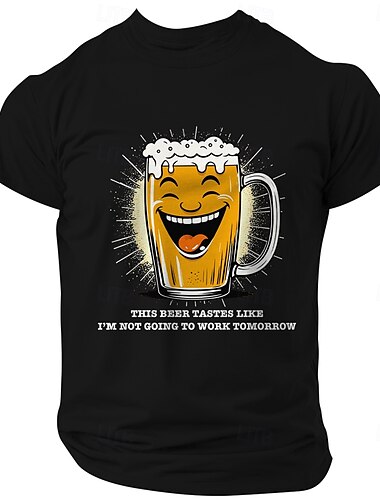  Per uomo Divertente Birra Faccia sorridente stampa di lettere maglietta T-shirt Manica corta maglietta Girocollo Camicia Sportivo Classico Informale Strada Sportivo Per eventi Nero Bianco Verde