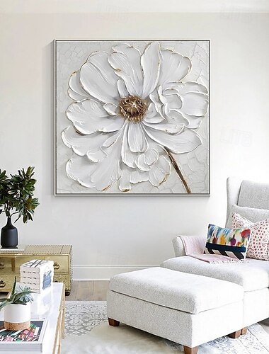  pintura a óleo pintada à mão 3d pintura floral artesanal espátula flores pintura a óleo arte de parede grande 3d branco texturizado pinturas decorativas modernas impressionismo abstrato pintura a óleo