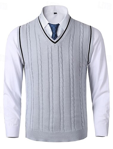  Herren Pullunder Pullover Kleid Pullover Weste Strickpullover Gerippt Zopfmuster Stricken Standard Strick Glatt V Ausschnitt Modisch Brautkleider schlicht Freizeitskleidung Verabredung Bekleidung