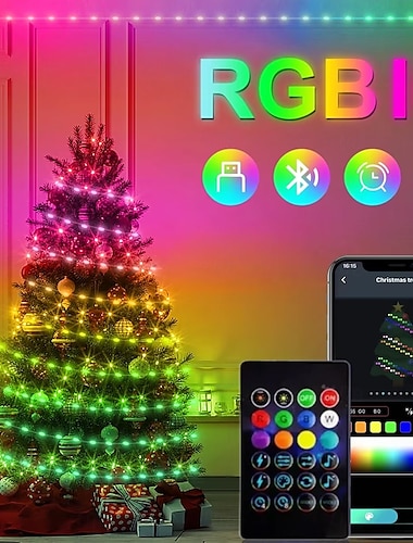  rgb led magische lichtslingers app-gestuurd, usb lichtslingers met afstandsbediening, bluetooth muzieksynchronisatie voor buiten kerst, bruiloft, verjaardag &feest decoratie