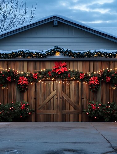  Weihnachtstürdekorationen für den Außenbereich, Garagentorabdeckung, Weihnachtsszenenbanner, Bauernhaus, große Weihnachtskulisse für den Urlaub, Garagentor für den Außenbereich, Wanddekoration für