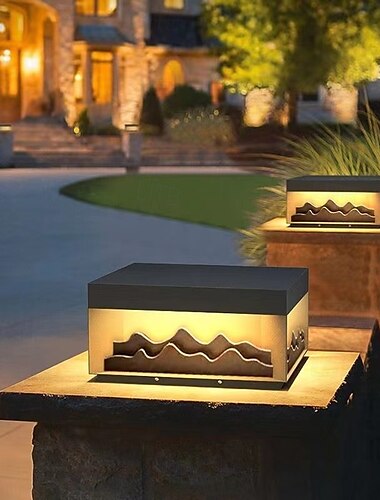  Lámparas de columna para poste, lámparas de columna cuadradas, modernas lámparas de pedestal de columna para cerca negra, luz exterior impermeable de acero inoxidable, puerta, cubierta, linterna de