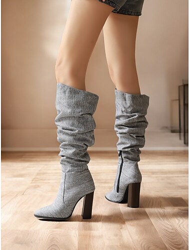  bottes souples marron au-dessus du genou pour femmes - talon épais, bout pointu, chaussures décontractées élégantes pour l'automne et l'hiver