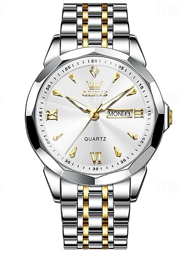  nyt olevs mærke herremodetrend stål bælte ur diamant spejl lysende kalender uge display simpel fritid quartz ur vandtæt sportsur