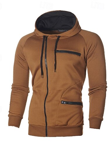  Herre Hættetrøje med fuld lynlås Hættetrøje med lynlås Hættetrøje i fleece Sort Hvid Vin Kamel Mørkegrå Hætte Farveblok Lynlås op Patchwork Sport & Udendørs Daglig Ferie Polyester Gade Basale