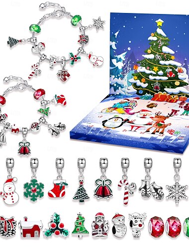  Karácsonyi Adventi Naptár Karkötők 2025 Lányoknak 24 Napos XMas Visszaszámláló Naptár DIY Ékszer Készítő Készlet Ajándék 22 Charm Gyöngy 2 Karkötő Gyerekeknek Tinédzsereknek Nőknek