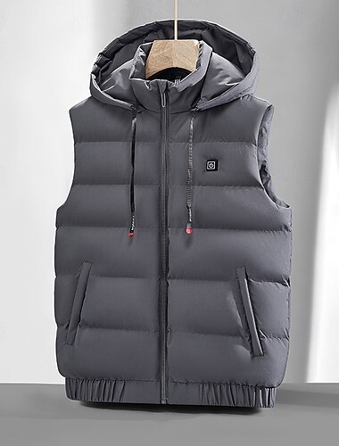  בגדי ריקוד גברים ז'קט פאפר אפוד פאפר וסט Gilet אפוד מרופד יומי פגישה (דייט) חופשה אופנתי יום יומי סתיו חורף כיס פוליאסטר שמור על חום הגוף נוח אחיד רוכסן עם קפוצ'ון רגיל שחור פול אפור אֵפוֹד