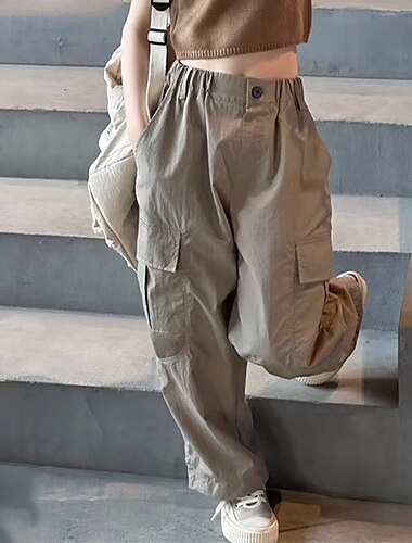  kinderkleidung Mädchen Hose Feste Farbe Strassenmode Tasche Schulanfang 4 Jahre + Frühling Rosa Beige Grau
