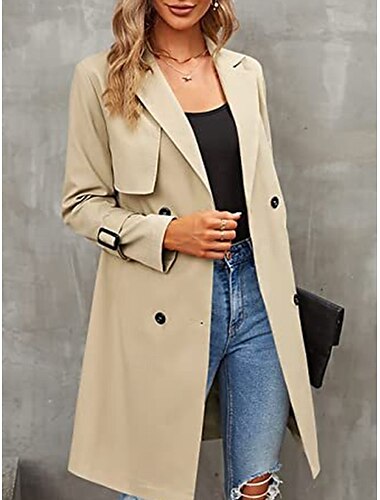  Damen Mantel Outdoor Strasse Freizeitskleidung Herbst Winter Standard Mantel Regular Fit warm Atmungsaktiv Stilvoll Brautkleider schlicht Jacken Langarm Glatt Mit Taschen Mit Gürtel Schwarz Armeegrün