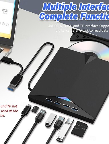  Unidad de DVD externa Unidad de Blu-ray 7 en 1 Unidad de Blu-ray USB 3.0 &Reproductor de DVD/BD tipo C, grabadora de Blu-ray, grabadora de CD y DVD 3D portátil, unidad de Blu-ray óptica delgada para