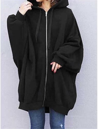  Damen Hoodie Jacke Outdoor Strasse Freizeitskleidung Herbst Winter Lang Mantel Regular Fit warm Atmungsaktiv Stilvoll Brautkleider schlicht Jacken Langarm Glatt Mit Taschen Full Zip Schwarz Rote