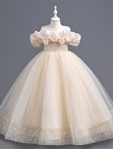  Dzieci Dla dziewczynek Sukienka dla dziewczynki sypiącej kwiaty Sukienka na imprezę Jednokolorowe Cekin Bez rękawów Spektakl Ślub Impreza Siateczka Odkryte plecy Niejednolita całość Elegancja Słodkie