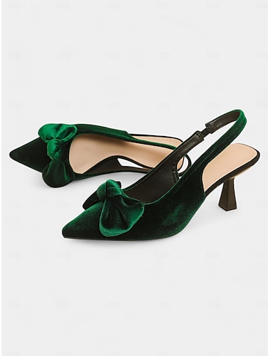  Zapatos de tacón con tira trasera y punta en punta de terciopelo azul para mujer con lazo: elegantes tacones altos para eventos formales y fiestas