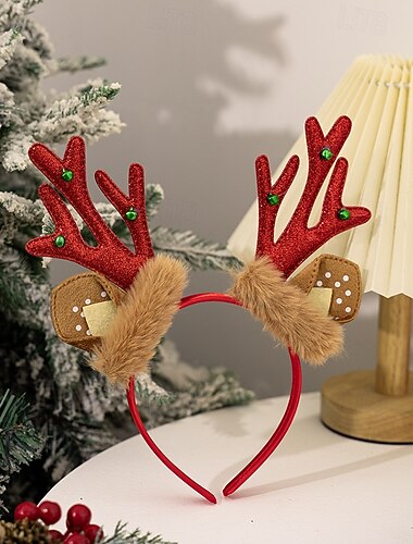  julereinsdyrgevir pannebånd, plysj gevir hårtilbehør for feriefester, festlig hodebånd til julefeiringer