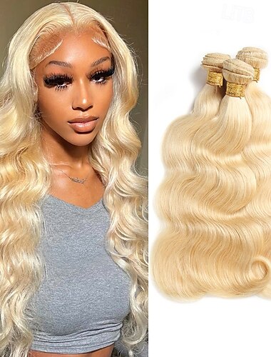  Blonde menschliches haar 613 # menschliches haar geflochtene haarverlängerung körper welle 3 bundles