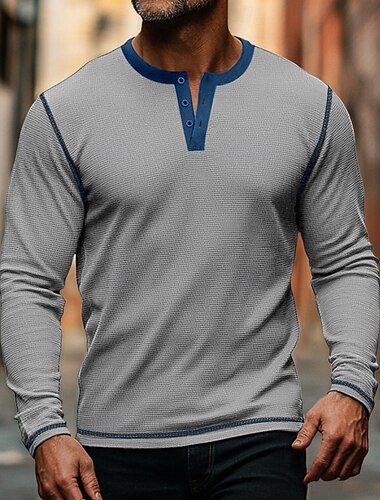  Herr T-shirt Henleytröja Våffelstickad t-shirt T-tröja Långärmad tröja Färgblock Henley Gata Semester Långärmad Lappverk Kläder Mode Designer Grundläggande