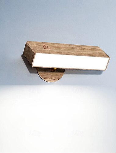  Lámpara de pared de madera nórdica, aplique de pared regulable giratorio de 360° con soporte inalámbrico magnético táctil para dormitorio & lectura