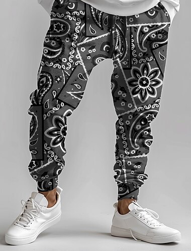  Herren Folk Jogginghose Hosen Hose Mittlere Taille Kordelzug Elastischer Bund Vintage Lässig Party-Abendmode Alltagskleidung Tasche Frühling Herbst Winter 3D-Druck Schwarz Rot Blau
