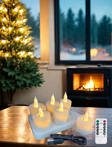  6 velas LED recargables sin llama: velas votivas que funcionan con pilas para Navidad, día de San Valentín, día de Acción de Gracias y decoraciones para bodas en el hogar