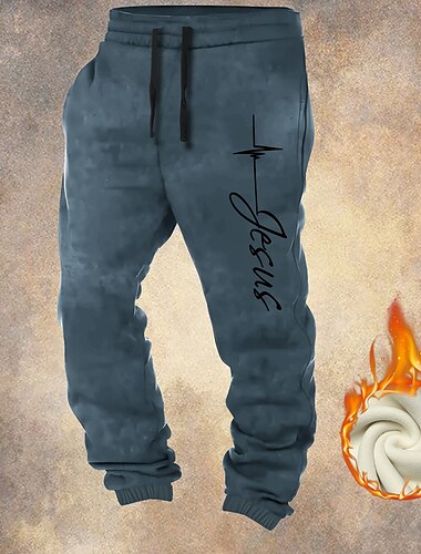  Herren Jesus Vertrauen Fleece-Jogginghose Elastischer Kordelzug in der Taille Vintage Brautkleider schlicht Outdoor Heim Alltagskleidung Tasche Thermik Winter 3D-Druck Schwarz Rot Blau