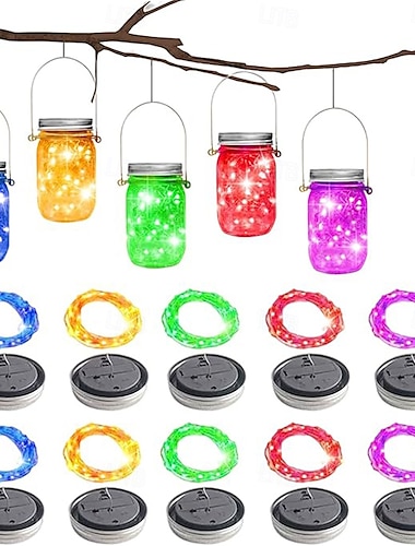 6 τμχ 2m ηλιακά φωτάκια φαναριού led, 20 led φωτάκια κήπου για χριστουγεννιάτικο γάμο & διακόσμηση εξωτερικού χώρου ζεστό λευκό, λευκό, μωβ, ροζ, κόκκινο, πράσινο, μπλε και κόκκινο χρώμα πηγής