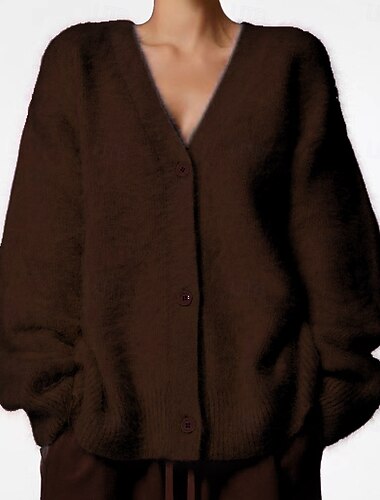  Per donna Cardigan Di tendenza Giornaliero Tinta unica Sfocato A V Apertura anteriore Lavorato a maglia Manica lunga Top regolari Maglia Ufficio Bianco Rosso Autunno Inverno
