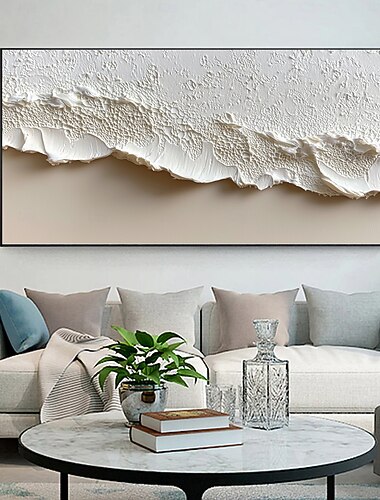  Pictură în ulei de plajă, originală, cu textura groasă, realizată manual, pe pânză, artă de perete abstractă minimalistă cu valuri oceanice pentru decorarea casei cu cadru întins, fără pictură cu