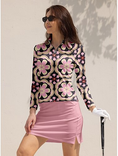  Mulheres Camisa polo de caminhada Rosa claro Manga Longa Blusas Roupas femininas de golfe, roupas, roupas, roupas