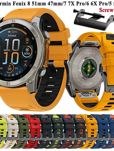  Ремешок для часов для Garmin Fenix 8 47mm 51mm 7X 6 6X Pro Epix Pro Instinct 2X Approach S70 S62 S60 Forerunner 955 945 Epix Marq Descent Quatix 22mm 26mm силиконовый Замена Ремень