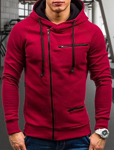  Herren Fitness-Hoodie Trainings-Hoodie Langarm Kapuzenshirt Casual Athlässigkeit Herbst warm Windundurchlässig Atmungsaktiv Fitnesstraining Laufen Gehen Sportbekleidung Sportkleidung Einfarbig