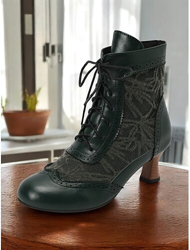  Damenstiefeletten im viktorianischen Stil mit Spitzendesign und Kunstlederakzenten – Vintage-Schnürschuhe für Freizeit- und Kostümanlässe