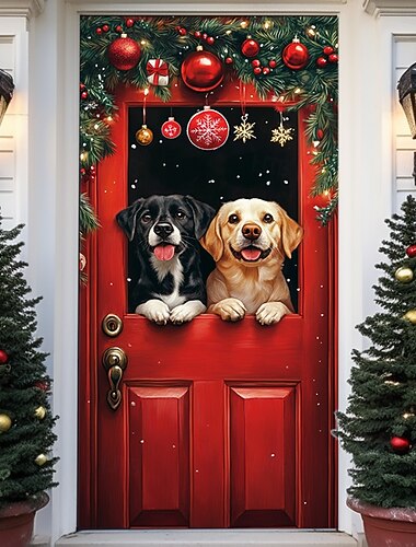  decorações de porta de natal capas de porta enfeites de natal animais tapeçaria de porta cortina de porta decoração pano de fundo porta interna/externa banner para porta da frente fazenda cachorro