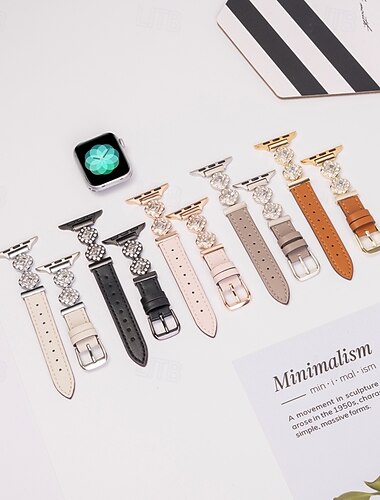  Bőr zenekar Kompatibilis valamivel Apple Watch óraszíj 38mm 40mm 41mm 42mm 44mm 45mm 49mm Női Bling Diamond Állítható ötvözet Bőr Csere óraszíj mert iwatch Ultra 2 Series 9 8 7 SE 6 5 4 3 2 1