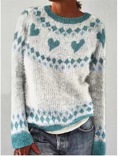  maglione da donna San Valentino pullover maglione maglione casual morbido cuore a coste girocollo lavorato a maglia manica lunga top regolari maglia all'aperto quotidiano fine settimana rosso blu