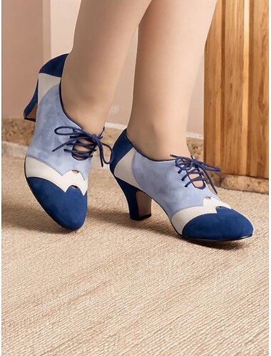  chaussures oxford vintage à lacets en faux daim bicolore pour femmes – chaussures à talon carré vertes et bleu sarcelle d'inspiration rétro pour une tenue décontractée et de bureau